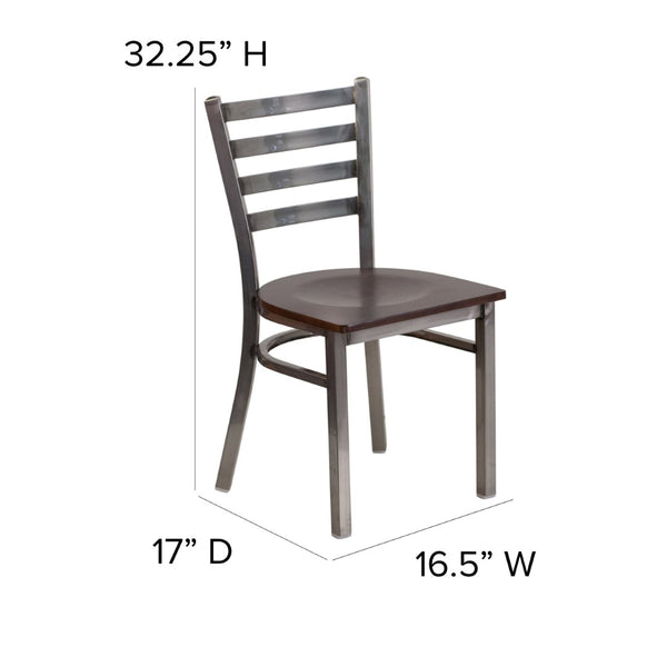 English Elm HERCULES Series Stylish Ladder Back Metal Chair with Cushioned Seat for Restaurants and Homes Walnut Wood Seat/Clear Coated Metal Frame XU-DG694BLAD-CLR-WALW-GG