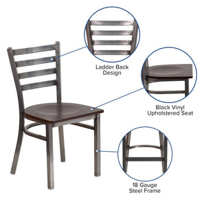 English Elm HERCULES Series Stylish Ladder Back Metal Chair with Cushioned Seat for Restaurants and Homes Walnut Wood Seat/Clear Coated Metal Frame XU-DG694BLAD-CLR-WALW-GG
