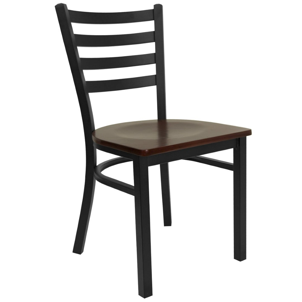 English Elm HERCULES Series Durable Ladder Back Metal Chair for Restaurants, Cafes, and Home Dining Spaces Mahogany Wood Seat/Black Metal Frame XU-DG694BLAD-MAHW-GG