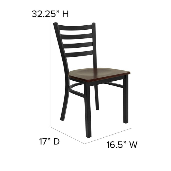 English Elm HERCULES Series Durable Ladder Back Metal Chair for Restaurants, Cafes, and Home Dining Spaces Mahogany Wood Seat/Black Metal Frame XU-DG694BLAD-MAHW-GG