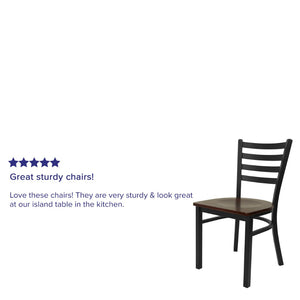 English Elm HERCULES Series Durable Ladder Back Metal Chair for Restaurants, Cafes, and Home Dining Spaces Mahogany Wood Seat/Black Metal Frame XU-DG694BLAD-MAHW-GG