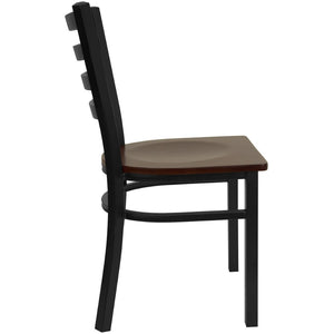 English Elm HERCULES Series Durable Ladder Back Metal Chair for Restaurants, Cafes, and Home Dining Spaces Mahogany Wood Seat/Black Metal Frame XU-DG694BLAD-MAHW-GG