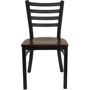 English Elm HERCULES Series Durable Ladder Back Metal Chair for Restaurants, Cafes, and Home Dining Spaces Mahogany Wood Seat/Black Metal Frame XU-DG694BLAD-MAHW-GG