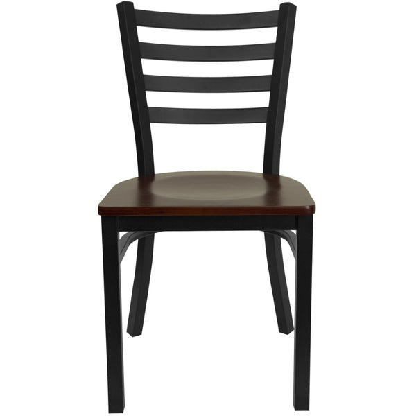 English Elm HERCULES Series Durable Ladder Back Metal Chair for Restaurants, Cafes, and Home Dining Spaces Mahogany Wood Seat/Black Metal Frame XU-DG694BLAD-MAHW-GG