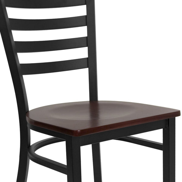 English Elm HERCULES Series Durable Ladder Back Metal Chair for Restaurants, Cafes, and Home Dining Spaces Mahogany Wood Seat/Black Metal Frame XU-DG694BLAD-MAHW-GG