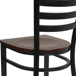 English Elm HERCULES Series Durable Ladder Back Metal Chair for Restaurants, Cafes, and Home Dining Spaces Mahogany Wood Seat/Black Metal Frame XU-DG694BLAD-MAHW-GG