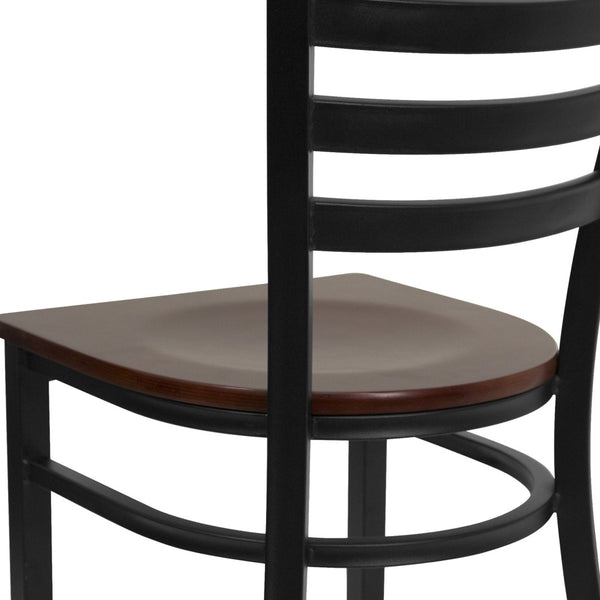 English Elm HERCULES Series Durable Ladder Back Metal Chair for Restaurants, Cafes, and Home Dining Spaces Mahogany Wood Seat/Black Metal Frame XU-DG694BLAD-MAHW-GG