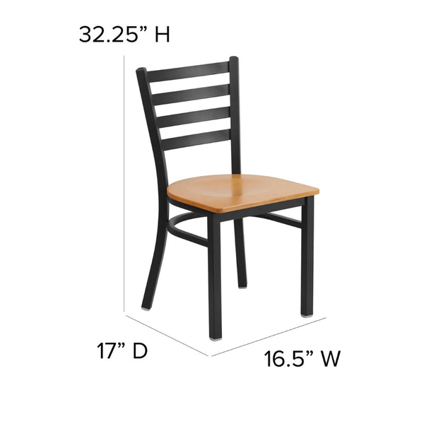 English Elm HERCULES Series Durable Ladder Back Metal Chair for Restaurants, Cafes, and Home Dining Spaces Natural Wood Seat/Black Metal Frame XU-DG694BLAD-NATW-GG