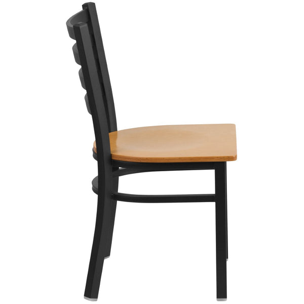 English Elm HERCULES Series Durable Ladder Back Metal Chair for Restaurants, Cafes, and Home Dining Spaces Natural Wood Seat/Black Metal Frame XU-DG694BLAD-NATW-GG