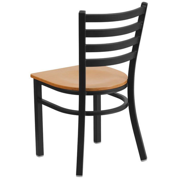 English Elm HERCULES Series Durable Ladder Back Metal Chair for Restaurants, Cafes, and Home Dining Spaces Natural Wood Seat/Black Metal Frame XU-DG694BLAD-NATW-GG