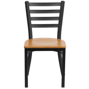 English Elm HERCULES Series Durable Ladder Back Metal Chair for Restaurants, Cafes, and Home Dining Spaces Natural Wood Seat/Black Metal Frame XU-DG694BLAD-NATW-GG