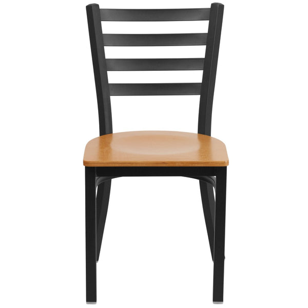 English Elm HERCULES Series Durable Ladder Back Metal Chair for Restaurants, Cafes, and Home Dining Spaces Natural Wood Seat/Black Metal Frame XU-DG694BLAD-NATW-GG