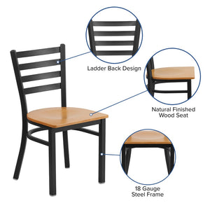 English Elm HERCULES Series Durable Ladder Back Metal Chair for Restaurants, Cafes, and Home Dining Spaces Natural Wood Seat/Black Metal Frame XU-DG694BLAD-NATW-GG