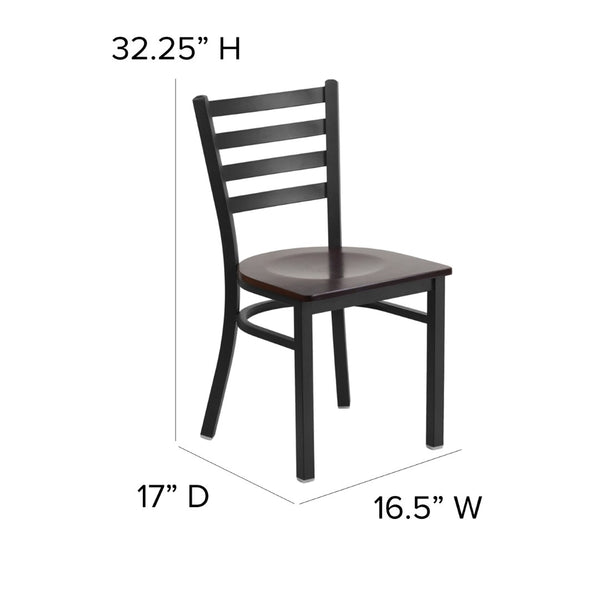 English Elm HERCULES Series Durable Ladder Back Metal Chair for Restaurants, Cafes, and Home Dining Spaces Walnut Wood Seat/Black Metal Frame XU-DG694BLAD-WALW-GG