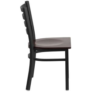 English Elm HERCULES Series Durable Ladder Back Metal Chair for Restaurants, Cafes, and Home Dining Spaces Walnut Wood Seat/Black Metal Frame XU-DG694BLAD-WALW-GG