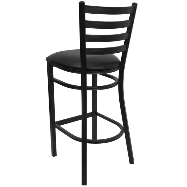 English Elm HERCULES Series Durable Ladder Back Metal Barstool for Restaurants and High-Traffic Spaces Black Vinyl Seat/Black Metal Frame XU-DG697BLAD-BAR-BLKV-GG