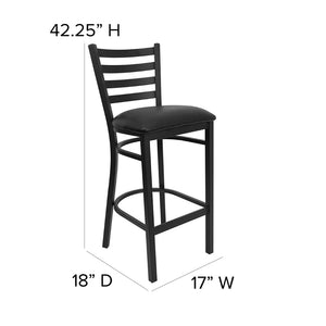 English Elm HERCULES Series Durable Ladder Back Metal Barstool for Restaurants and High-Traffic Spaces Black Vinyl Seat/Black Metal Frame XU-DG697BLAD-BAR-BLKV-GG