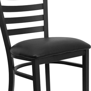 English Elm HERCULES Series Durable Ladder Back Metal Barstool for Restaurants and High-Traffic Spaces Black Vinyl Seat/Black Metal Frame XU-DG697BLAD-BAR-BLKV-GG