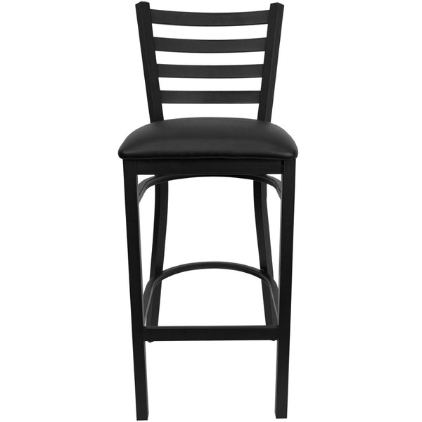 English Elm HERCULES Series Durable Ladder Back Metal Barstool for Restaurants and High-Traffic Spaces Black Vinyl Seat/Black Metal Frame XU-DG697BLAD-BAR-BLKV-GG