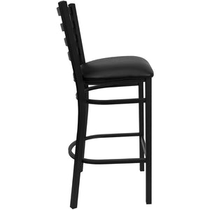 English Elm HERCULES Series Durable Ladder Back Metal Barstool for Restaurants and High-Traffic Spaces Black Vinyl Seat/Black Metal Frame XU-DG697BLAD-BAR-BLKV-GG