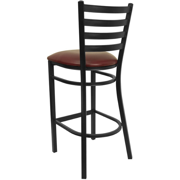 English Elm HERCULES Series Durable Ladder Back Metal Barstool for Restaurants and High-Traffic Spaces Burgundy Vinyl Seat/Black Metal Frame XU-DG697BLAD-BAR-BURV-GG