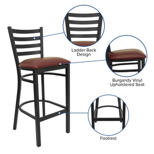 English Elm HERCULES Series Durable Ladder Back Metal Barstool for Restaurants and High-Traffic Spaces Burgundy Vinyl Seat/Black Metal Frame XU-DG697BLAD-BAR-BURV-GG
