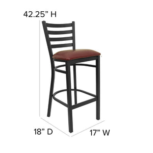 English Elm HERCULES Series Durable Ladder Back Metal Barstool for Restaurants and High-Traffic Spaces Burgundy Vinyl Seat/Black Metal Frame XU-DG697BLAD-BAR-BURV-GG