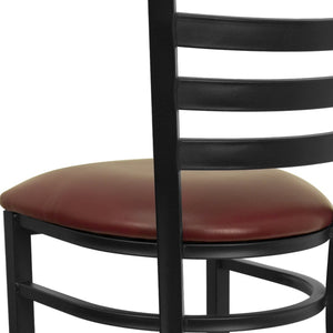 English Elm HERCULES Series Durable Ladder Back Metal Barstool for Restaurants and High-Traffic Spaces Burgundy Vinyl Seat/Black Metal Frame XU-DG697BLAD-BAR-BURV-GG
