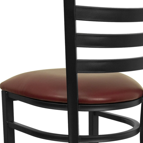 English Elm HERCULES Series Durable Ladder Back Metal Barstool for Restaurants and High-Traffic Spaces Burgundy Vinyl Seat/Black Metal Frame XU-DG697BLAD-BAR-BURV-GG