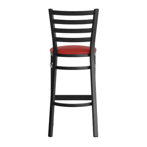 English Elm HERCULES Series Durable Ladder Back Metal Barstool for Restaurants and High-Traffic Spaces Red Vinyl Seat/Black Metal Frame XU-DG697BLAD-BAR-RDV-GG