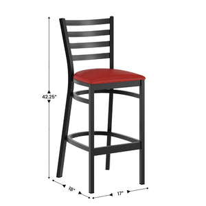 English Elm HERCULES Series Durable Ladder Back Metal Barstool for Restaurants and High-Traffic Spaces Red Vinyl Seat/Black Metal Frame XU-DG697BLAD-BAR-RDV-GG