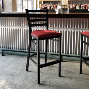 English Elm HERCULES Series Durable Ladder Back Metal Barstool for Restaurants and High-Traffic Spaces Red Vinyl Seat/Black Metal Frame XU-DG697BLAD-BAR-RDV-GG