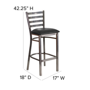 English Elm HERCULES Series Durable Silver Antique Metal Barstool with Cushioned Seat for Restaurants & Home Use Black Vinyl Seat/Clear Coated Metal Frame XU-DG697BLAD-CLR-BAR-BLKV-GG
