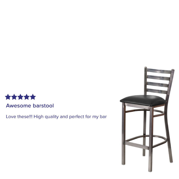 English Elm HERCULES Series Durable Silver Antique Metal Barstool with Cushioned Seat for Restaurants & Home Use Black Vinyl Seat/Clear Coated Metal Frame XU-DG697BLAD-CLR-BAR-BLKV-GG