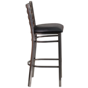 English Elm HERCULES Series Durable Silver Antique Metal Barstool with Cushioned Seat for Restaurants & Home Use Black Vinyl Seat/Clear Coated Metal Frame XU-DG697BLAD-CLR-BAR-BLKV-GG