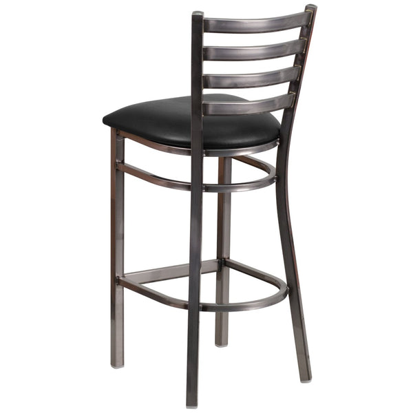English Elm HERCULES Series Durable Silver Antique Metal Barstool with Cushioned Seat for Restaurants & Home Use Black Vinyl Seat/Clear Coated Metal Frame XU-DG697BLAD-CLR-BAR-BLKV-GG