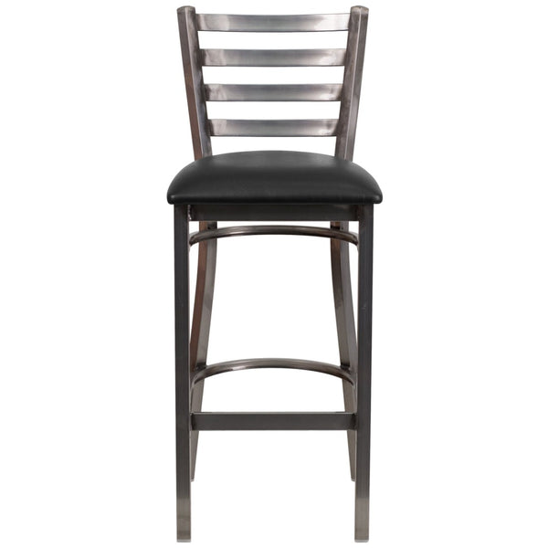 English Elm HERCULES Series Durable Silver Antique Metal Barstool with Cushioned Seat for Restaurants & Home Use Black Vinyl Seat/Clear Coated Metal Frame XU-DG697BLAD-CLR-BAR-BLKV-GG
