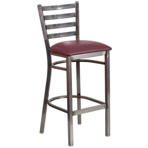 English Elm HERCULES Series Durable Silver Antique Metal Barstool with Cushioned Seat for Restaurants & Home Use Burgundy Vinyl Seat/Clear Coated Metal Frame XU-DG697BLAD-CLR-BAR-BURV-GG