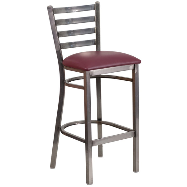 English Elm HERCULES Series Durable Silver Antique Metal Barstool with Cushioned Seat for Restaurants & Home Use Burgundy Vinyl Seat/Clear Coated Metal Frame XU-DG697BLAD-CLR-BAR-BURV-GG