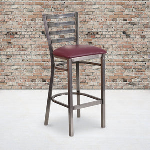English Elm HERCULES Series Durable Silver Antique Metal Barstool with Cushioned Seat for Restaurants & Home Use Burgundy Vinyl Seat/Clear Coated Metal Frame XU-DG697BLAD-CLR-BAR-BURV-GG