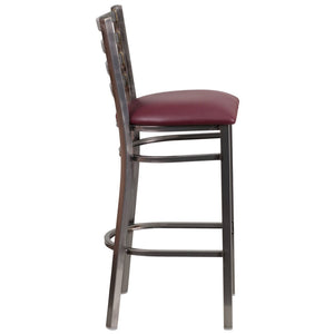 English Elm HERCULES Series Durable Silver Antique Metal Barstool with Cushioned Seat for Restaurants & Home Use Burgundy Vinyl Seat/Clear Coated Metal Frame XU-DG697BLAD-CLR-BAR-BURV-GG