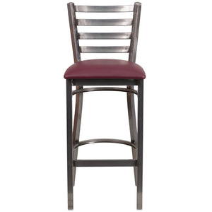 English Elm HERCULES Series Durable Silver Antique Metal Barstool with Cushioned Seat for Restaurants & Home Use Burgundy Vinyl Seat/Clear Coated Metal Frame XU-DG697BLAD-CLR-BAR-BURV-GG