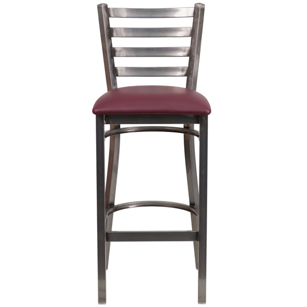English Elm HERCULES Series Durable Silver Antique Metal Barstool with Cushioned Seat for Restaurants & Home Use Burgundy Vinyl Seat/Clear Coated Metal Frame XU-DG697BLAD-CLR-BAR-BURV-GG