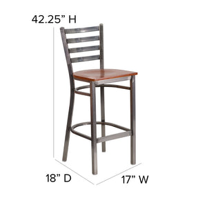 English Elm HERCULES Series Durable Silver Antique Metal Barstool with Cushioned Seat for Restaurants & Home Use Cherry Wood Seat/Clear Coated Metal Frame XU-DG697BLAD-CLR-BAR-CHYW-GG