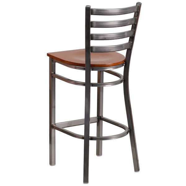 English Elm HERCULES Series Durable Silver Antique Metal Barstool with Cushioned Seat for Restaurants & Home Use Cherry Wood Seat/Clear Coated Metal Frame XU-DG697BLAD-CLR-BAR-CHYW-GG