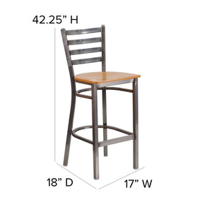 English Elm HERCULES Series Durable Silver Antique Metal Barstool with Cushioned Seat for Restaurants & Home Use Natural Wood Seat/Clear Coated Metal Frame XU-DG697BLAD-CLR-BAR-NATW-GG
