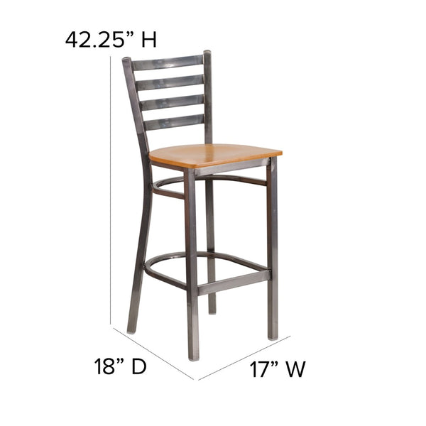 English Elm HERCULES Series Durable Silver Antique Metal Barstool with Cushioned Seat for Restaurants & Home Use Natural Wood Seat/Clear Coated Metal Frame XU-DG697BLAD-CLR-BAR-NATW-GG