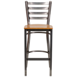 English Elm HERCULES Series Durable Silver Antique Metal Barstool with Cushioned Seat for Restaurants & Home Use Natural Wood Seat/Clear Coated Metal Frame XU-DG697BLAD-CLR-BAR-NATW-GG