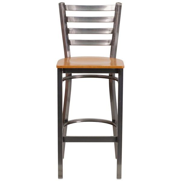 English Elm HERCULES Series Durable Silver Antique Metal Barstool with Cushioned Seat for Restaurants & Home Use Natural Wood Seat/Clear Coated Metal Frame XU-DG697BLAD-CLR-BAR-NATW-GG