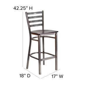 English Elm HERCULES Series Durable Silver Antique Metal Barstool with Cushioned Seat for Restaurants & Home Use Walnut Wood Seat/Clear Coated Metal Frame XU-DG697BLAD-CLR-BAR-WALW-GG